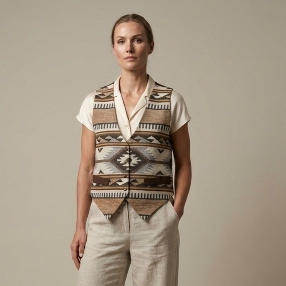 Vintage‎ Castle Rock Southwestern Aztec Print Vest XLARGE Boho Style Tapestry